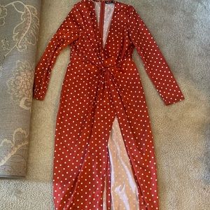 Nasty gal red polka dot ankle length dress